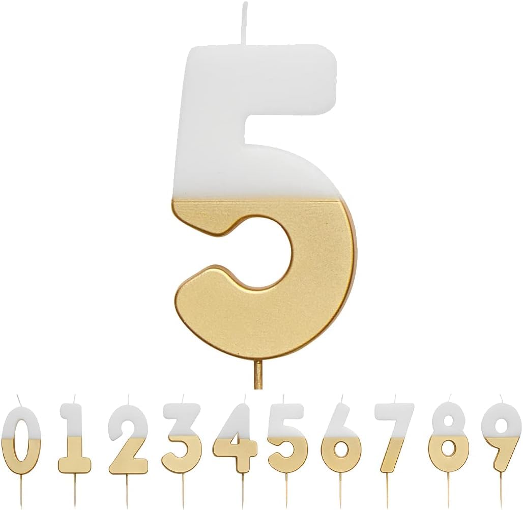 Talking Tables White and Gold Number 5 Candle Premium Quality Cake Topper Decoration | for Kids, Adults, 50th Birthday Party, Anniversary, Milestone, GoldCandle5