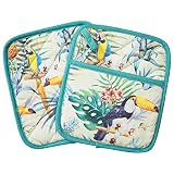 Pot Holders Set of 2 Heat Resistant 480℉ Kitchen 100% Cotton Comfortable Lining Digital Printing Bir