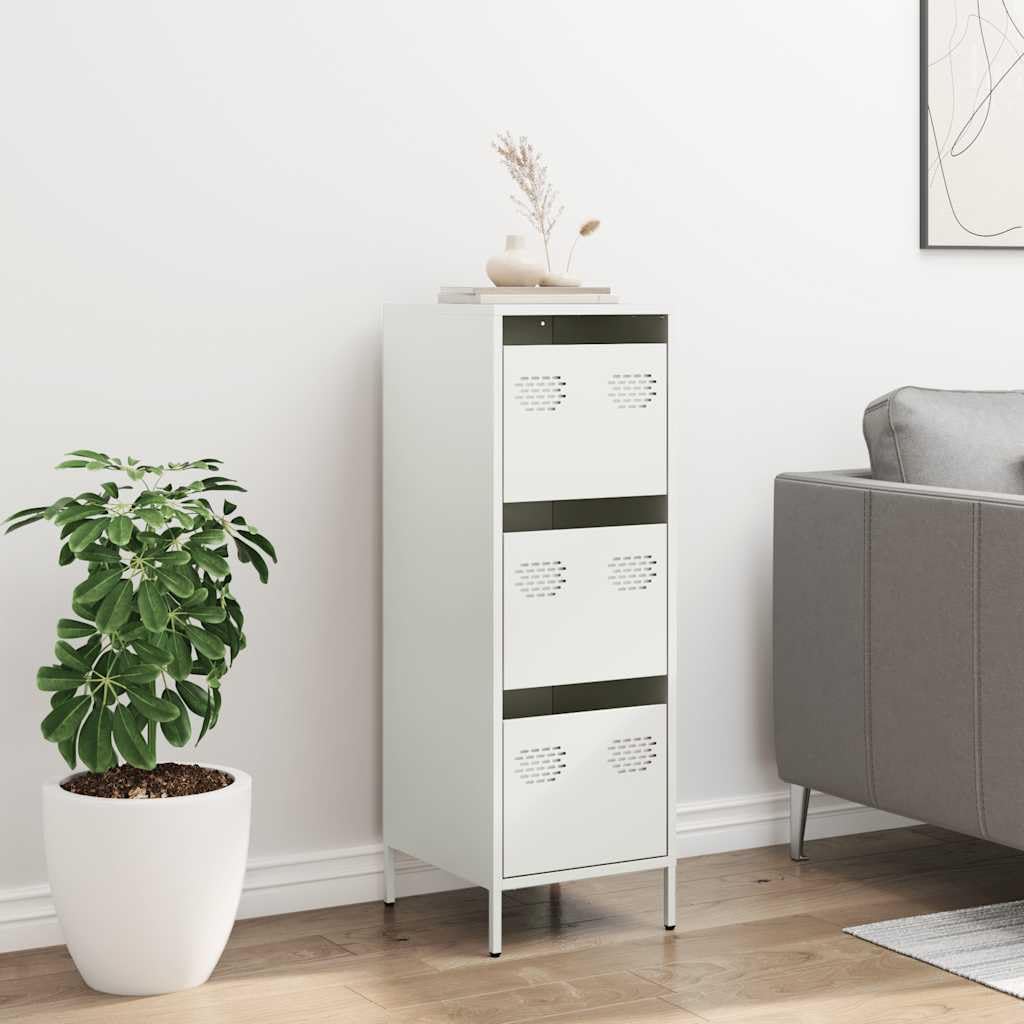 Credenza Bianca 39x35x103,5 cm Acciaio con 3 Cassetti