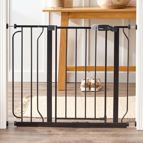 Regalo Easy Step 38.5-Inch Wide Walk Thru Baby Gate, Includes 6-Inch Extension Kit, Pressure Mount Kit, Wall Cups, Black
