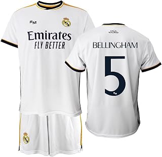 Real Madrid Conjunto Niño Camiseta y Pantalón Primera Equipación de la Temporada 2023-2024 - Bellingham 5 - Replica Oficial con Licencia Oficial - Niño