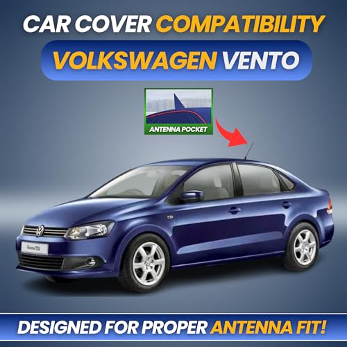 Image of 100% Waterproof Car Cover for Volkswagen Vento 2010-2016 | Heavy-Duty 3-Layer | All-Weather Rain, UV, Dust & Dirt Protection | Custom Fit with Mirror & Antenna Pockets | Navy Blue