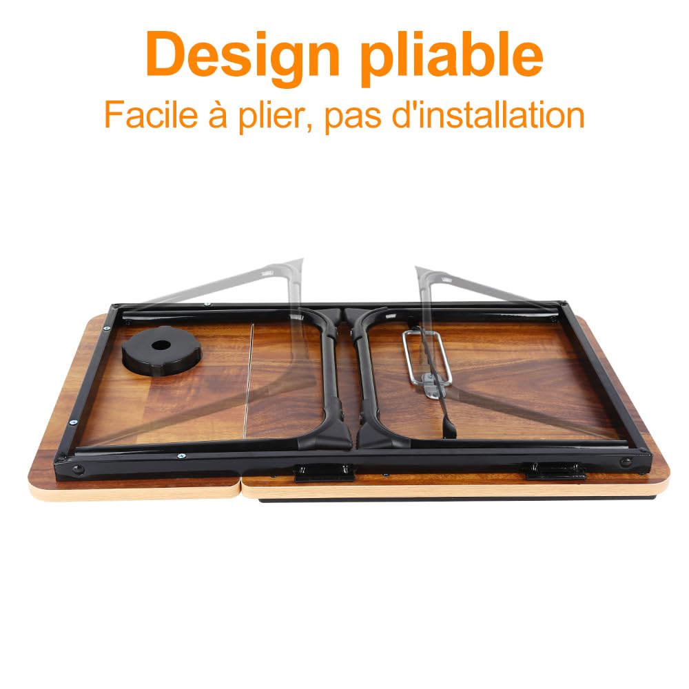 Table de lit Pliable et réglable, Plateau pour Ordinateur Portable avec Plateau inclinable, tiroir, Bureau de lit en Bambou,Support d'Ordinateur (56 * 33 * 24cm)