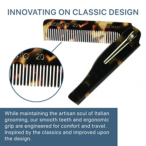 Giorgio G20 Folding Mustache And Beard Comb 6.5 Inches - Small Fine Tooth Pocket Comb For Everyday Hair Care - Sawcut And Hand Polished Pocket Comb And Styling Comb - Handcrafted Travel Comb #TOP2