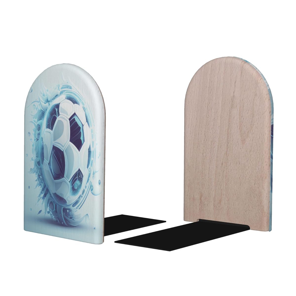 (2 PCS/1 Pairs) Wood Bookends Cute Football Decorative Wood Bookends for Shelves Kids Room Desk Home Office Book Stoppers for Holiding Books 5x3 Inch