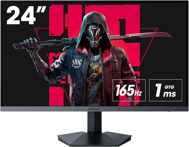 24 Inch Gaming Monitor, 165Hz 1080p 1ms IPS, Adaptive Sync, PC Monitor HDMI, Tilt Adjustable, Eye Care, VESA Wall Mountable (FHD 1920x1080, DisplayPort) Black