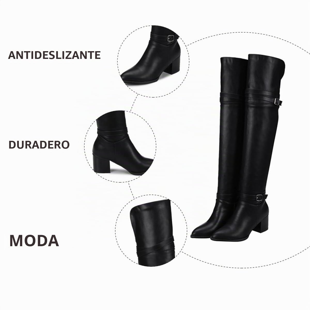 ORFOFE Botas Altas Muslo para Mujer en Color Negro Tacón Alto, Material Pu y Suela de Goma, Diseño de Moda para Otoño E Invierno Función de Mantener el Calor y Resistencia al Desgaste