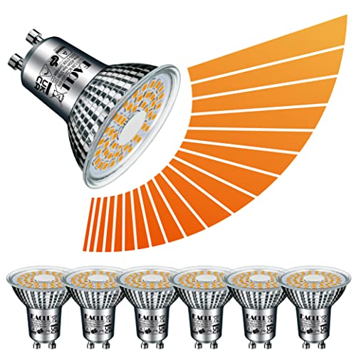 EACLL LED GU10 Dimmbar Warmweiss Leuchtmittel 6W 2000K-3200K 485 Lumen Birnen Stufenloses Kontinuierliches Dimmen PAR16 Reflektorlampen. Flimmerfrei Strahler, 120 ° Warmweiß Licht Spotleuchten, 6 Pack