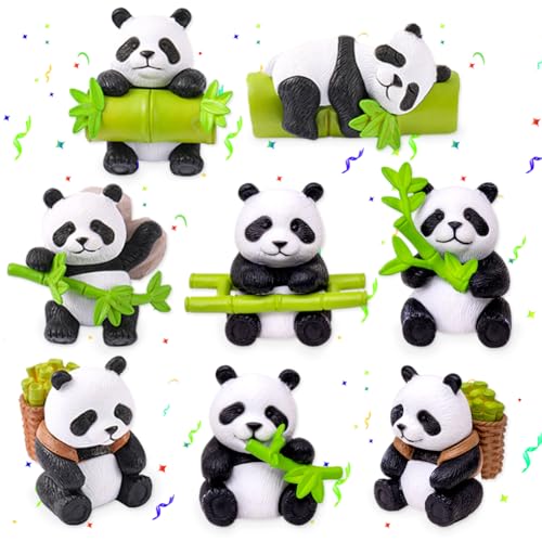 PLNVNVP 8 stuks panda-figuren, panda, mini-figuren, panda, taarttoppers, panda taartdecoraties, taartopzetstuk met panda-dieren voor kinderverjaardagsfeesten