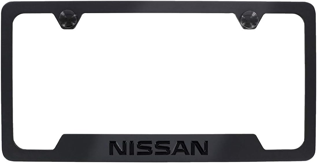 Nissan Wordmark Black on Black Metal License Plate Frame Holder 2 Hole
