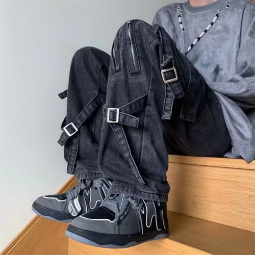 Baggy Jeans Men Washed Techwear Jeans Punk Relaxed Fit Streetwear for Skater Denim Pants with Side Pockets4