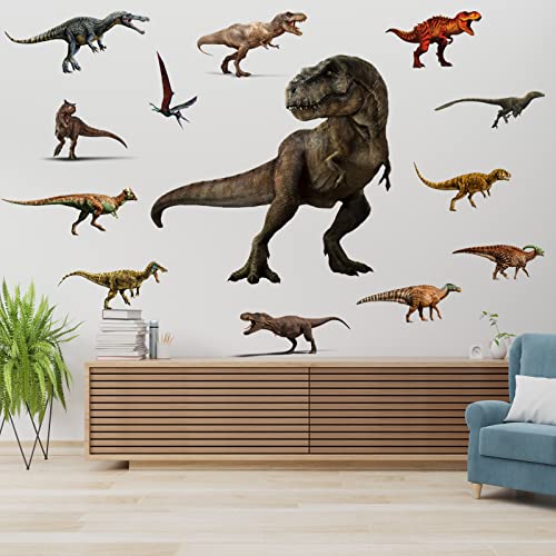 3D Dinosaur Wall Decals Multicolor Large Size Vinyl Self-Adhesive Stickers Odorless Waterproof For Kids Nursery Bedroom Playroom Living Room Decoration(15.7"X31.4") #TOP1