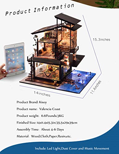 Kisoy Miniature Diy Dollhouse Kit With Furniture Accessories Creative Gift For Lovers And Friends (Valencia Coast) With Dust Proof Cover And Music Movement #TOP1