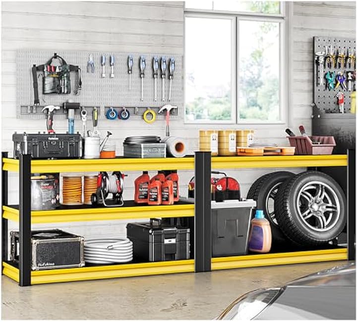 48 W Garage Shelving Heavy Duty, 1650LBS Loads Adjustable Garage Storage Shelves,3-Tier Metal Storage Racks and Shelving Units, Utility Rack Shelves,48 W x 18 D x 39 H,Yellow