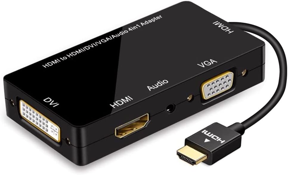 HDMI to VGA DVI HDMI Adapter Supports 480P 720P 1080P HD with Audio Multiport Video Converter, Black