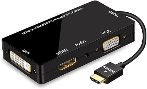 Adaptador HDMI 4 en 1, convertidor de pantalla HDMI síncrono a VGA DVI HDMI con audio, video de 1080p para laptop, monitor, proyector (negro)