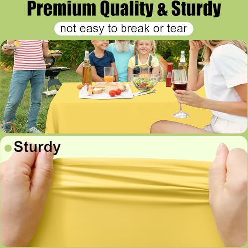 Image of Smiry Disposable Table Cloth 3 Pack, 54 x 108 Inch Waterproof Plastic Tablecloth, Decorative Rectangle Table Covers for Party, Birthday, Picnic, Yellow