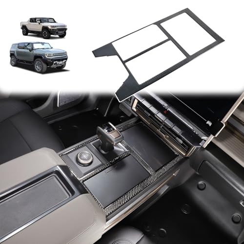 for Hummer EV SUV Truck Accessories Center Console Gear Shift Panel Trim Cover,Soft Carbon Fiber Gear Shift Control Anti-Scratch Panel Decorative Fit for Hummer EV Pickup SUV 2022-2024 2025 (Black)