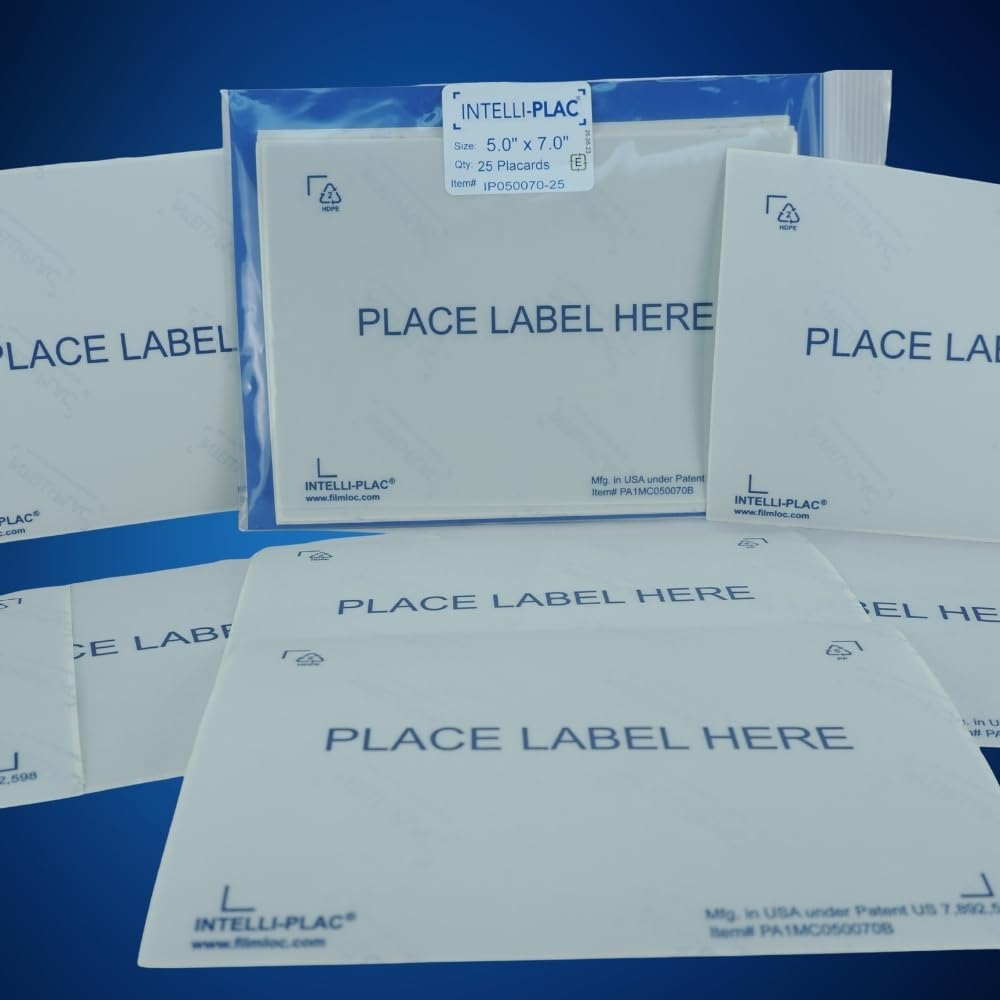 INTELLI-PLAC Label Holder for Containers, Totes, Bins (PKG of 25, 5X7) Permanent Label Holder Makes It Easy to Apply-Remove-Replace Your Labels. Prevent Sticky Residue & Messy Overlapping of Labels