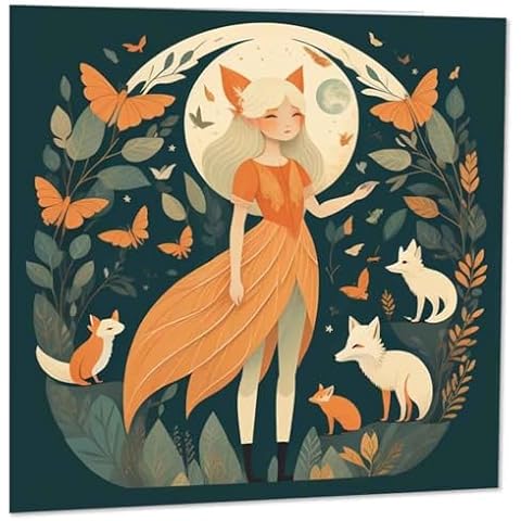 Woodland Fairy Girl Greeting Card with Foxes Cover
