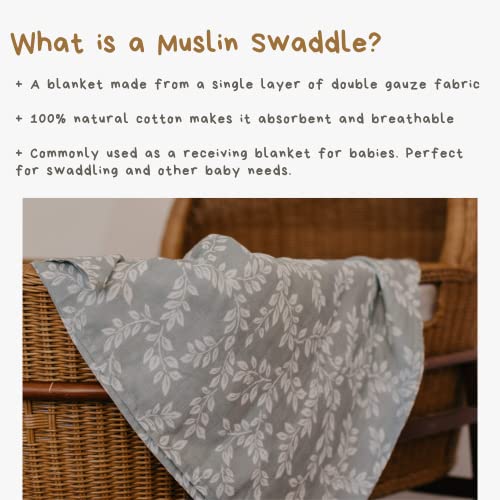 Image of Mini Wander Swaddles for Newborns Muslin Swaddle Blankets - Breathable Soft Gender Neutral Receiving Blanket Baby Essentials | 47 x 47 Cotton - Leafy Sprig (Blue)