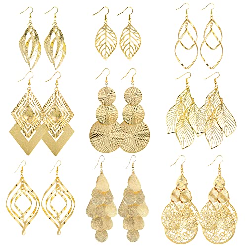 Gold Ohrringe Set Boho - 9 Paar Tropfen Ohrhänger für Damen,...