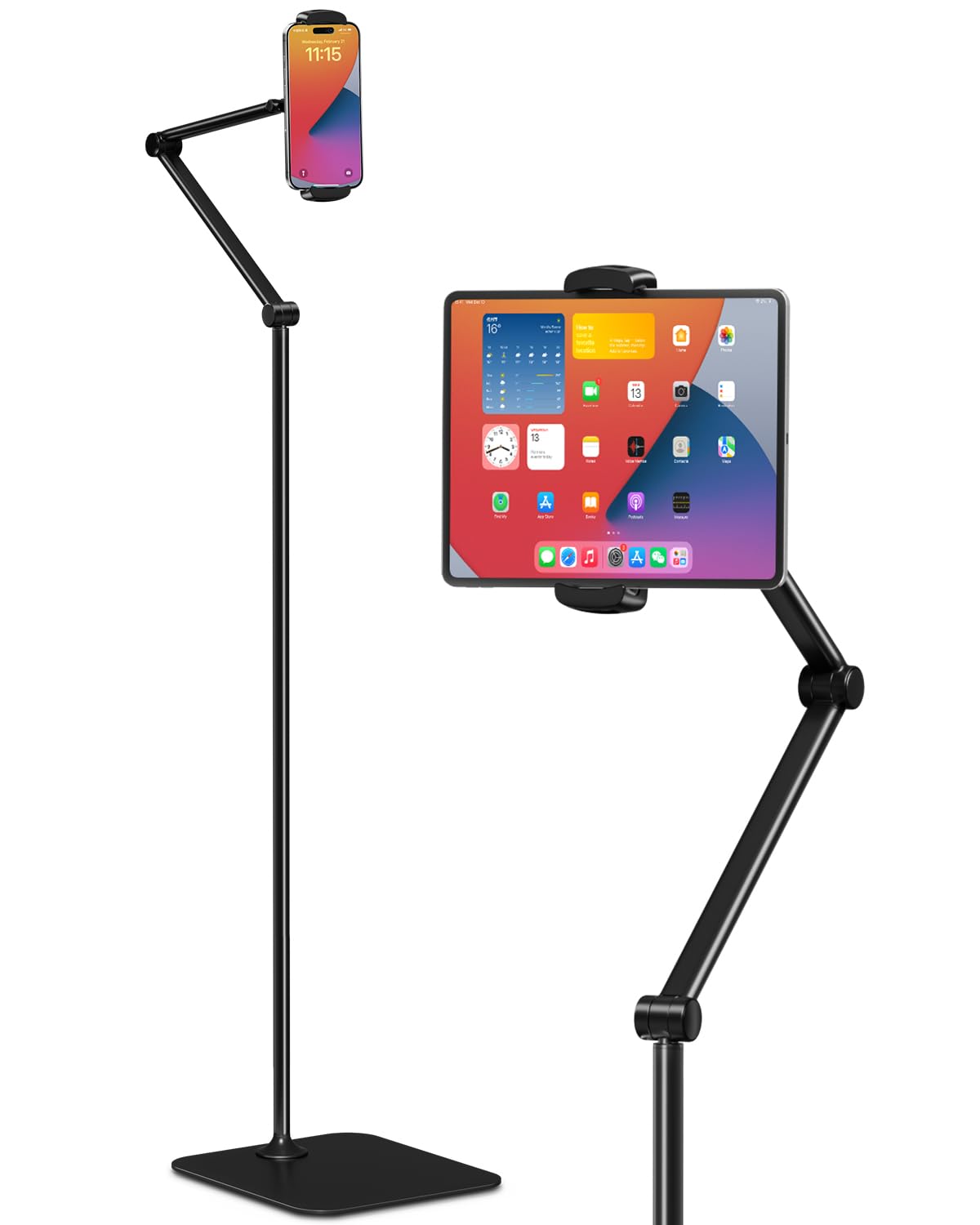 DIMONCOAT Tablet vloerstandaard 3 kg ultra stabiele basis [in hoogte verstelbaar & 360 ° rotatie], intrekbare standaard voor iPad Mini Air Pro 12,9/9,7, monitor, Kindle, mobiele telefoons (4,7-15,6
