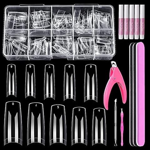 MORGLES 500pcs Clear Acrylic Squoval Nails Cover