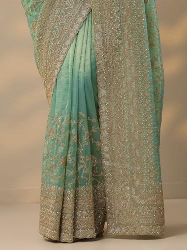 Image of Libas Embroidered Nylon Saree for Women With Unstitched Blouse Piece | Traditional Saree for Festive & Wedding