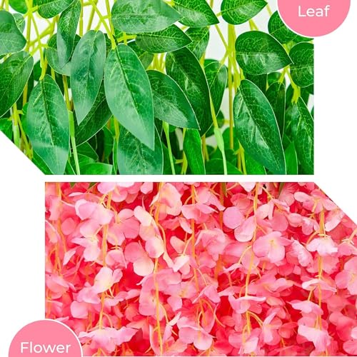 Image of SATYAM KRAFT 6 Pcs (43.2 inch) Artificial Wisteria Vine Garland | Long Silk Hanging Flowers String for Wedding Decoration Items, Mandap, Birthday Party, Festival Event & Home Decor (Dark Pink)