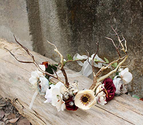 image for Deer Flower Crown Boho Flower Headband Hair Wreath Floral Headpiece Ha
