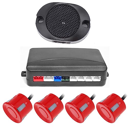 ePathChina 4 Sensors Buzzer Car Parking Sensor System with Audible Alarm/Waterproof, Back Car Assistant (Red)
