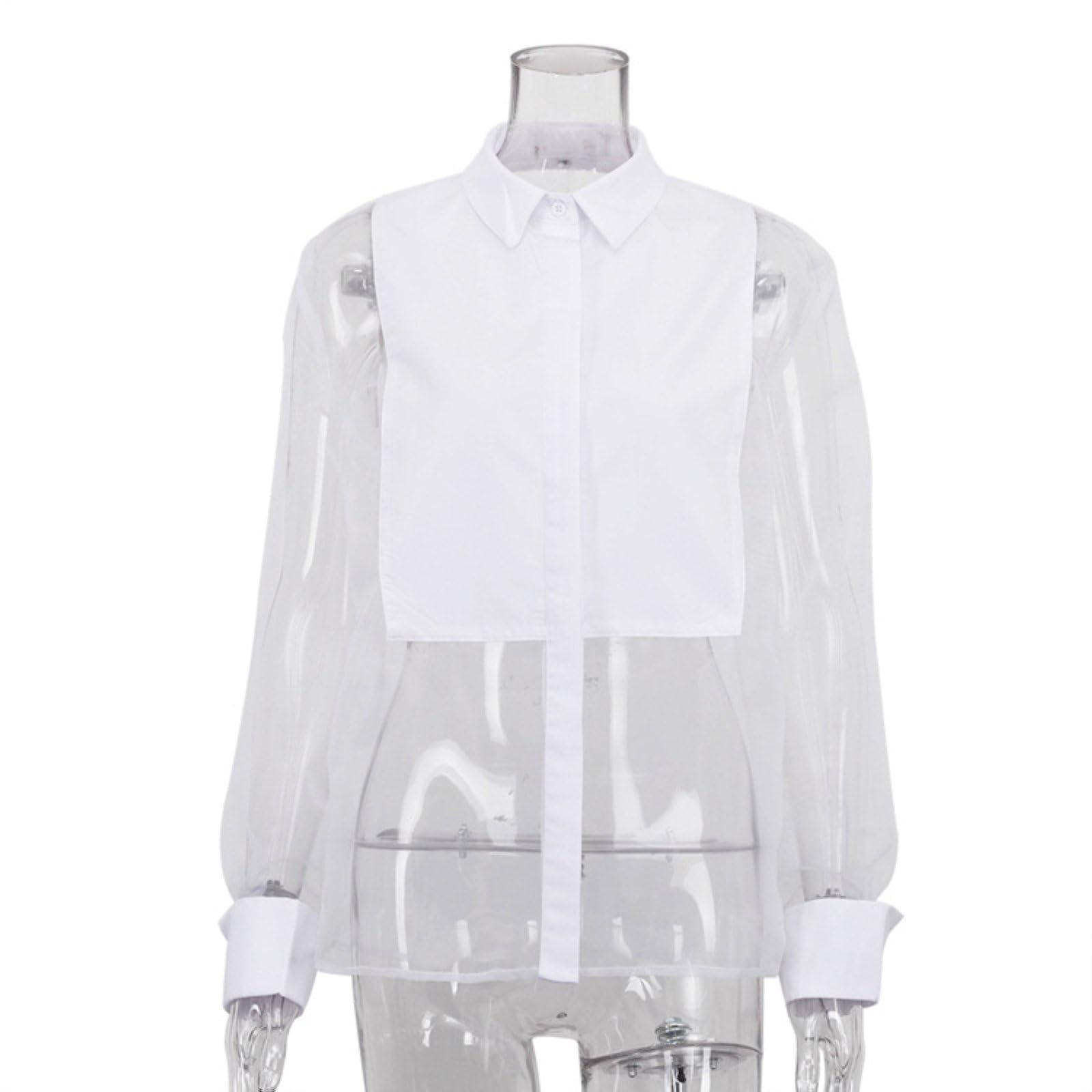 Elegante Camicetta Patchwork Bianca Da Donna Manica Lunga Pura Risvolto Camicie Formali Top