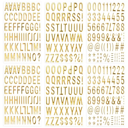 360 Pcs Gold Letter Stickers Foam Alphabet Number Stickers 1 Inch Self-Adhesive 3D Puffy Sticker Letters for Graduation Cap Scrapbooking DIY Crafts Gift Greeting Cards Signs Party Decor (6 Sheets)