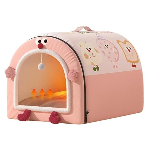 多機能ドーム型ペットハウス&ベッド | 猫と犬両方に適しています | 取り外して洗えるふわふわクッション | 滑り止め加工で暖かいデザイン | 冬場の室内使用に適した小型、中型、大型犬に適しています (ピンク,XL-60*45*40)