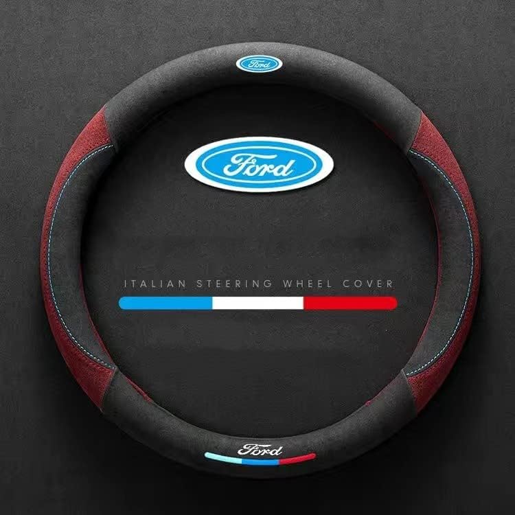 Esx フォード 車用ステアリングカバー インテリア フォード ブランドロゴ ハンドルカバー カバー パーツ 36 38cm カーインテリア スエード ホイールカバー 高級 専用 ステアリングカバー 赤 車用ステアリング