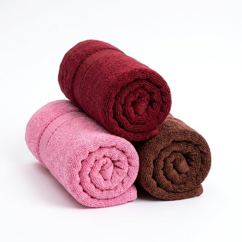 Image of TowelWala Hand Towel 550 GSM Soft Absorbent Quick Dry (Brown /Pink /Maroon) | Premium 550 GSM cotton with woven border-quick drying and perfect for bathroom, kitchen, gym, and travel.