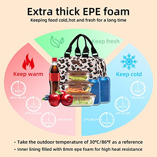 Pbro Insulated Lunch Bag For Women,Large Reusable Lunch Tote With Adjustable Shoulder Belt,Cute Leopard Print Portable Lunch Box Cooler Bag,Perfect For Adult Girls Travel Picnic,Office,Working -Beige #TOP2