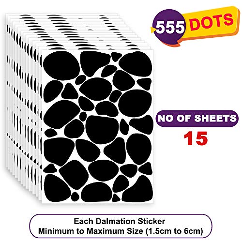 Pack of 15 Sheets/555 Dots Irregular Dalmation Stickers for Living Room Dalmatian Wallpaper Stickers Polka Dot Wall Stickers (1.5 to 6 cm) for Decorations for Living Room Packwith® - Image 2