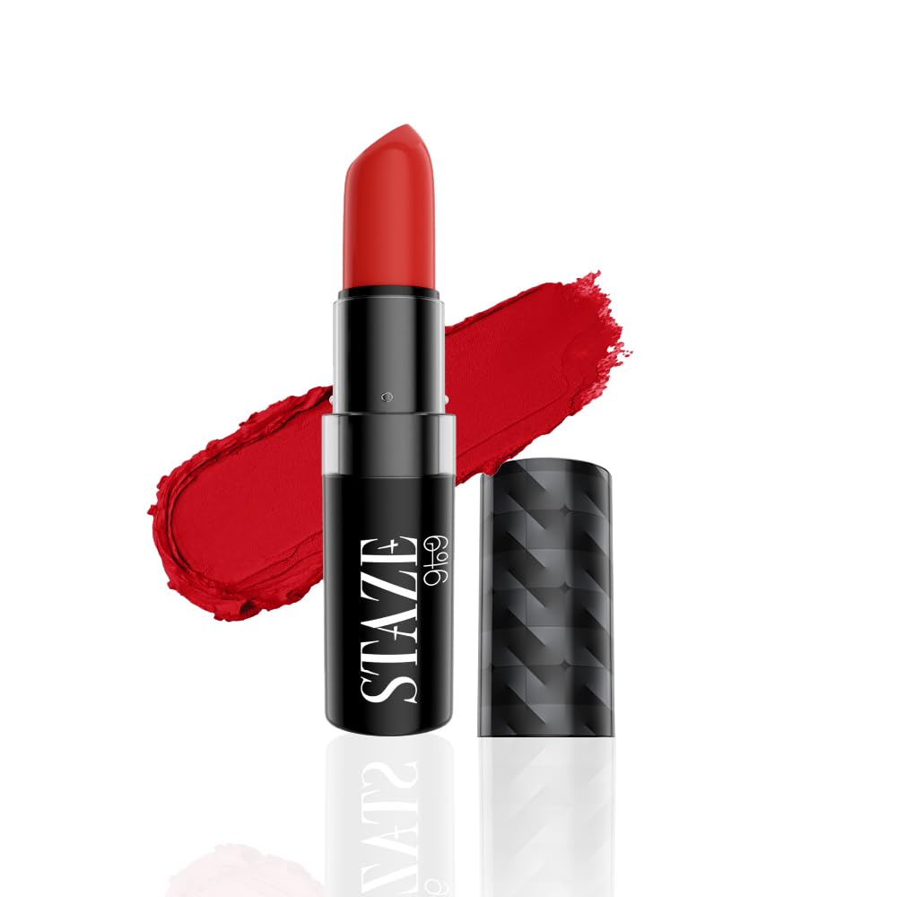 Staze 9to9 Velvet Kiss Matte + Intense Color Lipstick |12H Long Stay | Non-drying Formula | Matte Finish |Lightweight & Comfortable | 04 Red Set Go | 3.8g