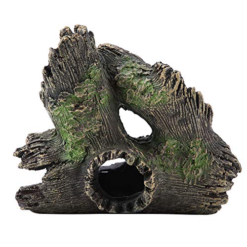 Aquarium Tree Stump Resin Hollow Tree Trunk Habitat with Hideout Holes for Cichlid Betta Fish Decoration