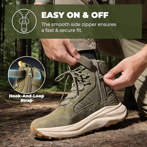 Image of NORTIV 8 Men's Wide Toe Box Work Tactical Boots | Barefoot low drop leather military boots with side zipper for hiking, motorcycle riding and combat Pikes