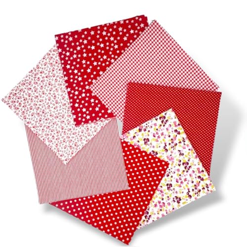 Grade Cotton Quilting Fabric Bundle 100% Cotton Floral Print Patchwork Material for DIY Sewing Cushions Crafts Machine Washable Multi-Color Patterns (Red 20 * 20)