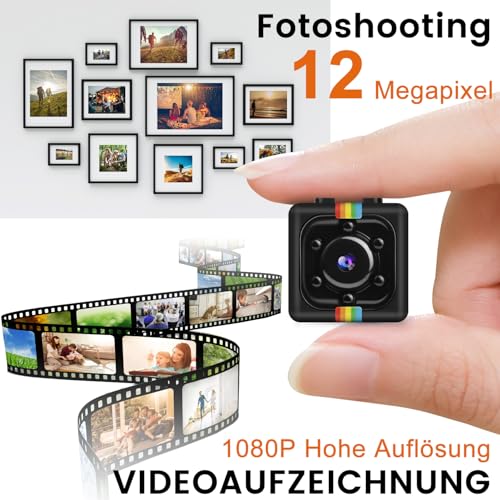 Bextgoo Überwachungskamera Ohne WLAN, Mini Kamera Vorinstallierte 32G-Speicherkarte,1080P-Video,12MP-Fotoshooting, 140°Weitwinkel, Nachtsicht, 360° Drehbare Halterung, für Outdoor, Reisen, Radfahren