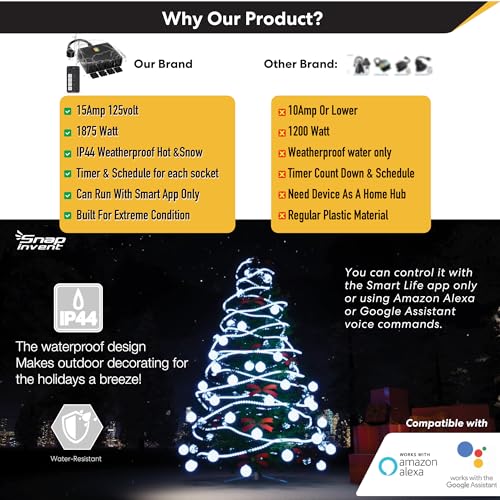 Image of Smart Heavy Duty Outdoor Power Strip WiFi Plug Water-Resistant Socket, Electrical Power Extension Cord, Outlet Switch and Timer Works Remotely with Alexa, G Assistant (4 Sockets) Black