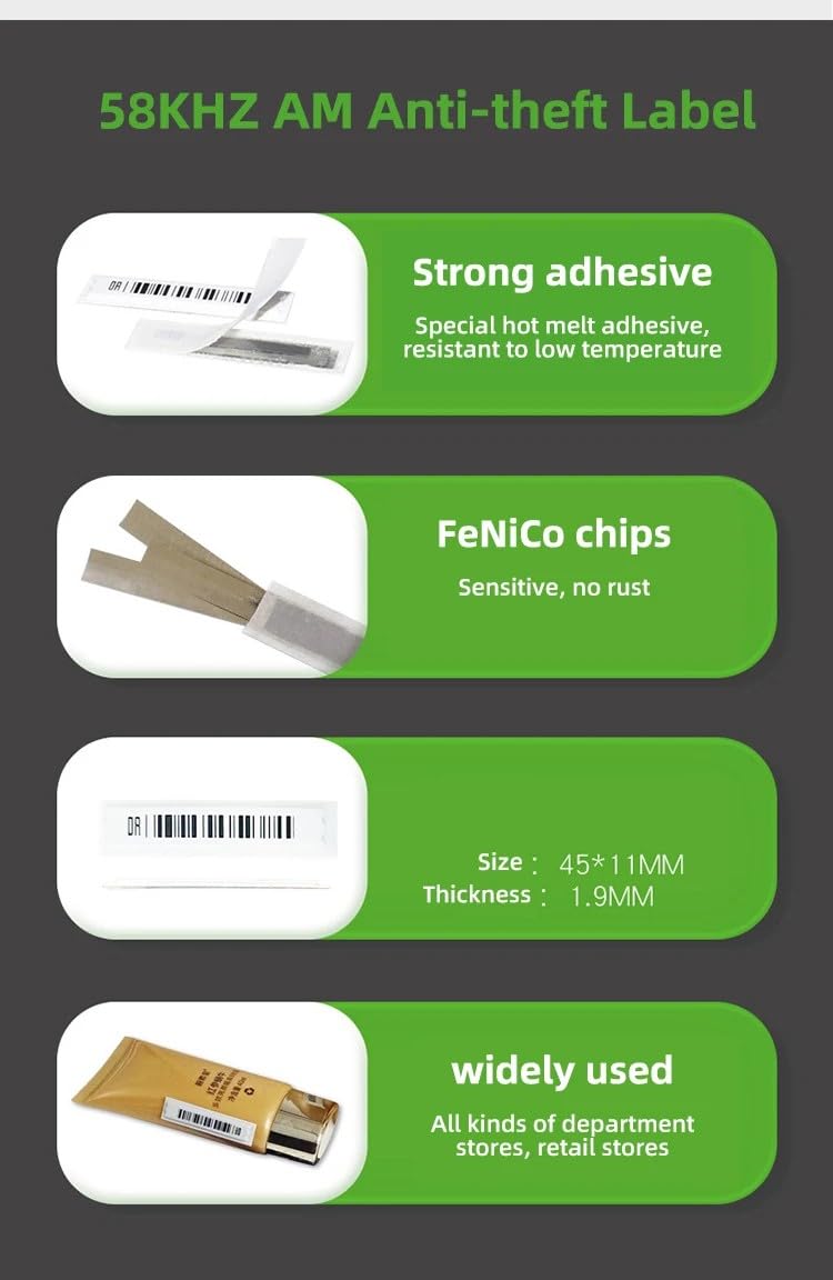 5000 etichette morbide da 58 kHz EAS, magnetiche, acustiche, sistema antifurto, etichette per codici a barre