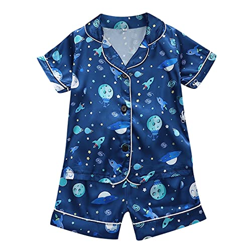Toddler Girls Boys Silk Satin 𝗣ajamas Sets Kids Short Sleeve 2 Piece 𝐒leepwear Infant Baby Button Down 𝗟oungewear
