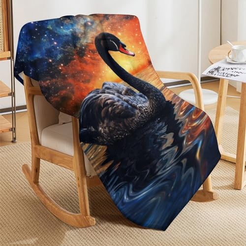 Couverture en flannel lit 130x150cm plaid chaud molleton cygne toutes saisons