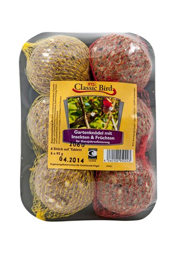16er Pack Classic Bird Gartenknödel mit Früchten & Insekten 6 Stück auf Tablett
