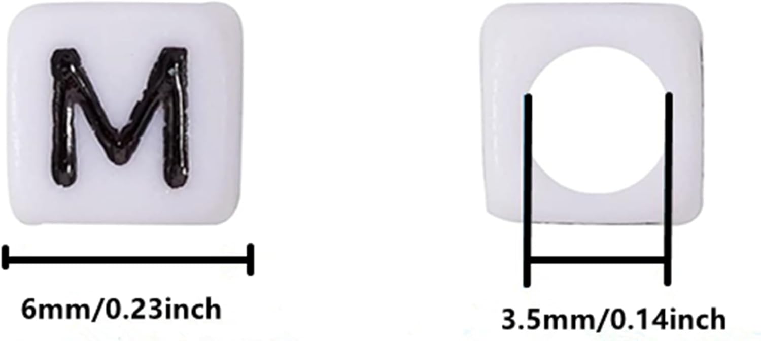 500 PCS Letter Beads White Square Acrylic Alphabet Beads Letter M Bead for Jewelry Making Bracelets Necklaces Key Chains DIY 6X6mm - Image 2